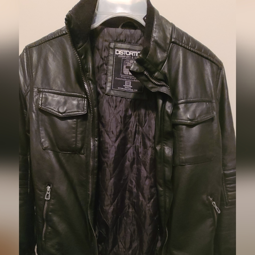 Boys Distortion Leather Jacket. Size 10-12